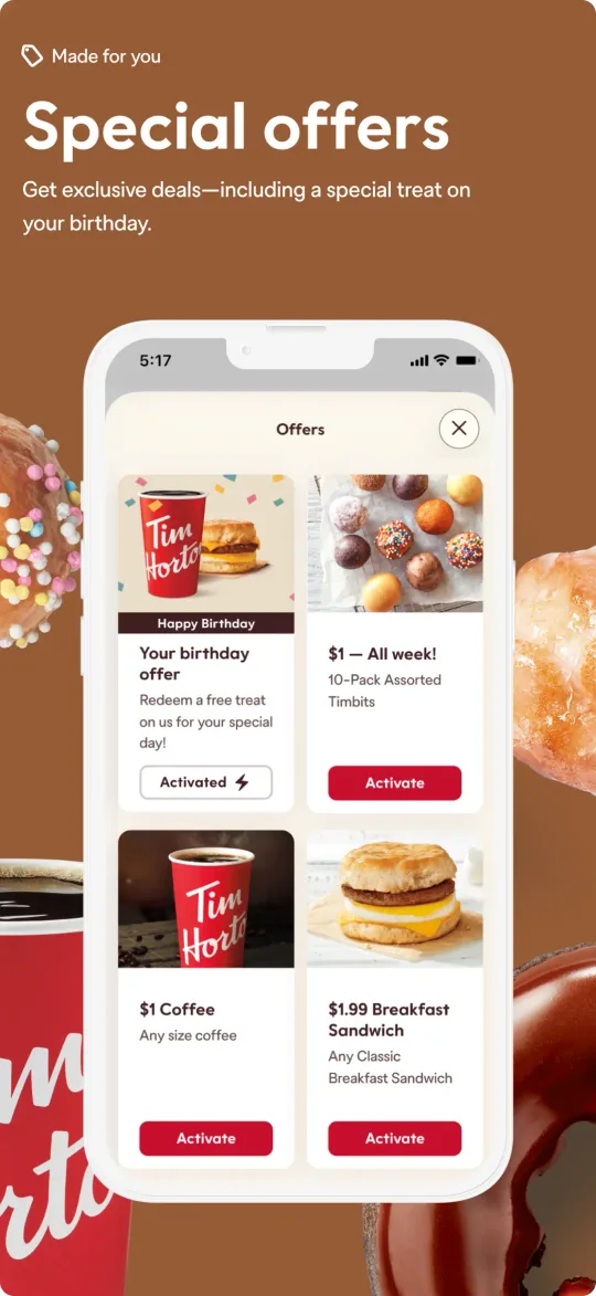 Tim Hortons app rewards screen