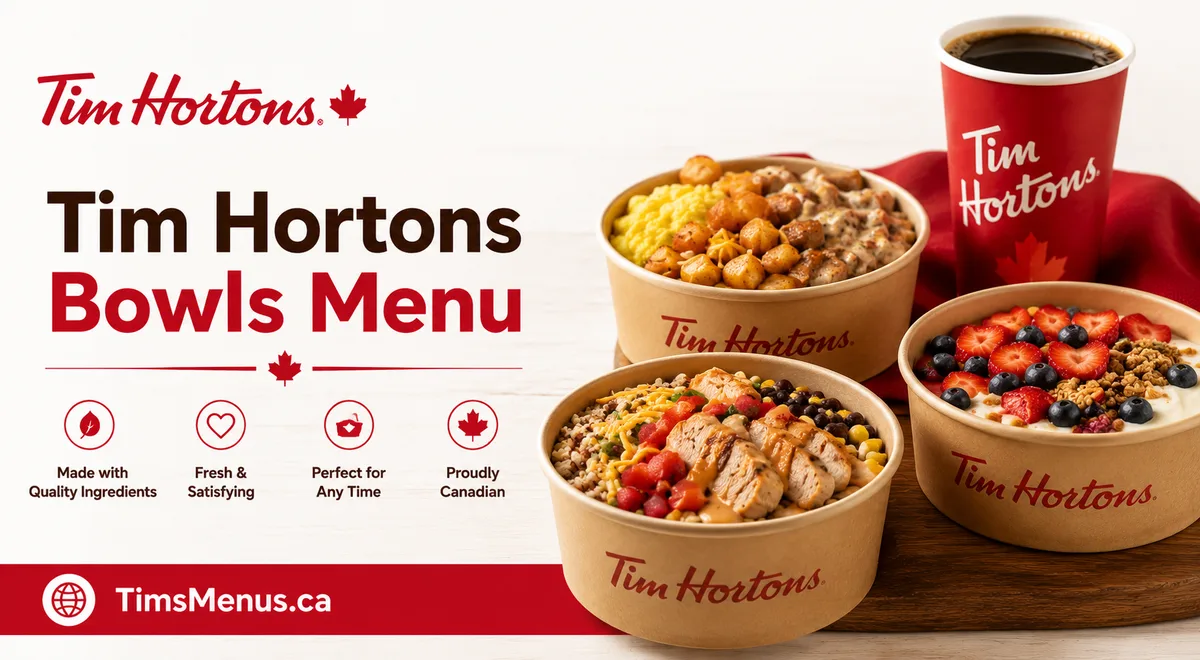 Tim Hortons Loaded Bowls menu with prices and calories