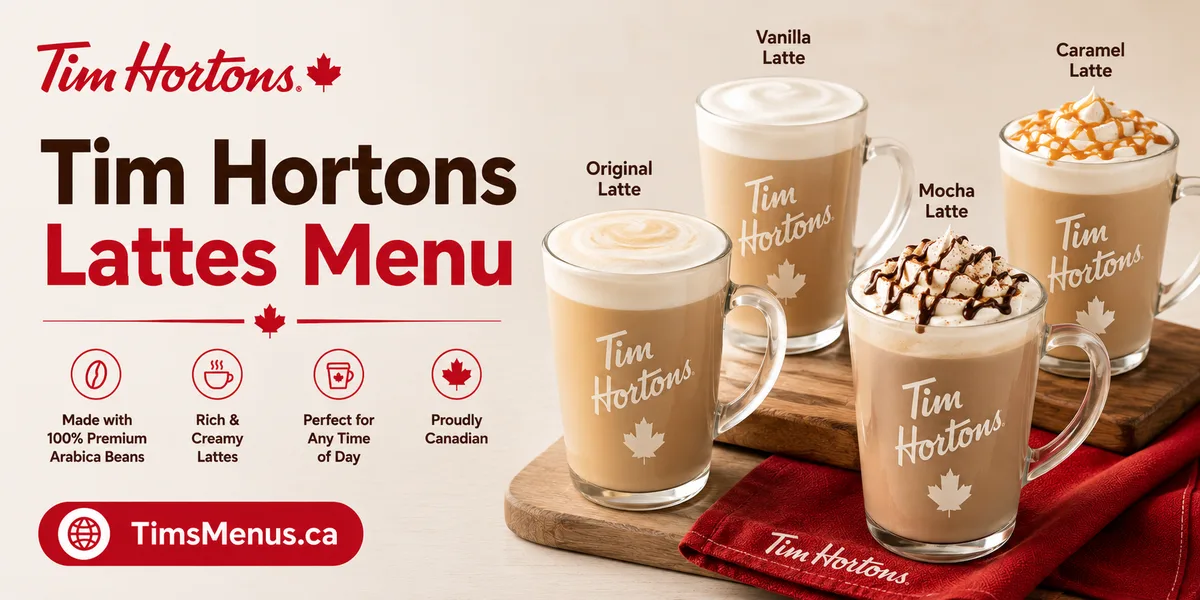 Tim Hortons Lattes menu with prices and calories