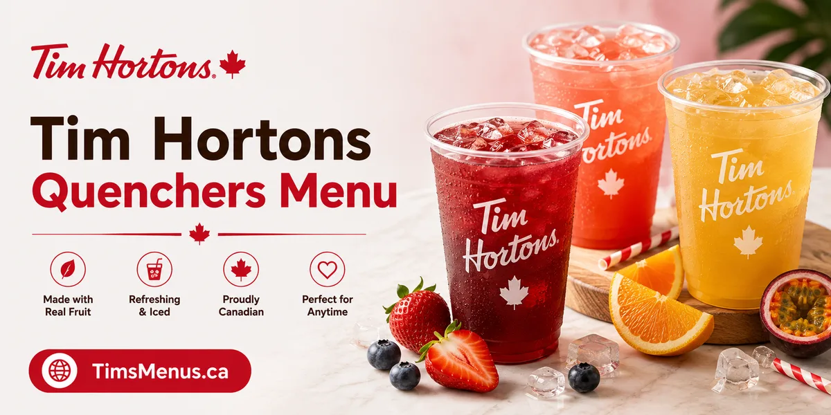 Tim Hortons Quenchers menu with prices and calories